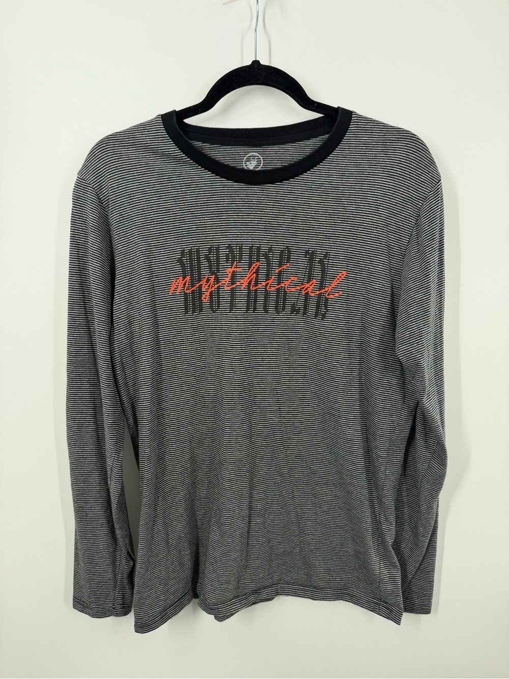 Mythical Long Sleeve Striped Spellout Ringer Tee